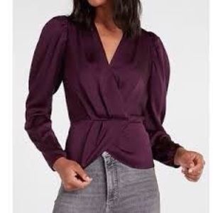 Express Satin Faux Wrap Front Peplum Blouse in Deep Purple Never Worn